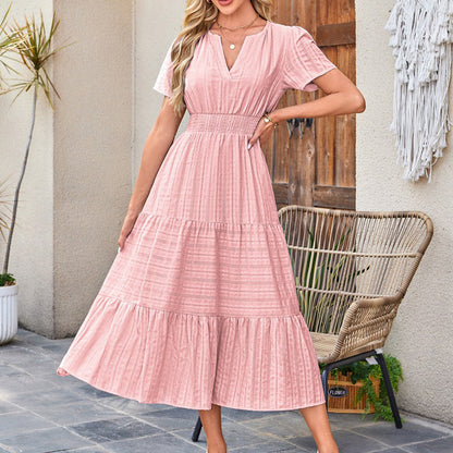 ⏰Summer Hot Sale 70% OFF🎉Women's Lightweight Short Sleeve V Neck Elastic Waist Dress