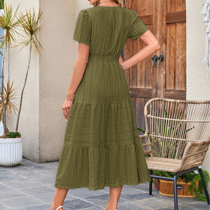 ⏰Summer Hot Sale 70% OFF🎉Women's Lightweight Short Sleeve V Neck Elastic Waist Dress