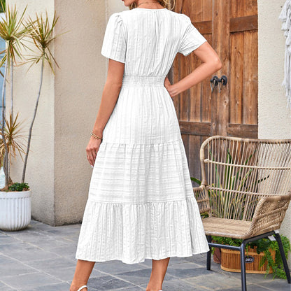 ⏰Summer Hot Sale 70% OFF🎉Women's Lightweight Short Sleeve V Neck Elastic Waist Dress