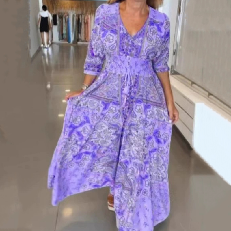 🔥Summer Hot Sales - 50% OFF🔥Women’s Elegant Floral Drawstring Long Dress