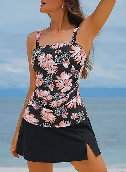 🏖️Summer Hot Sale 50% OFF💝Women Vintage Tummy Control Two Piece Tankini Swimsuits