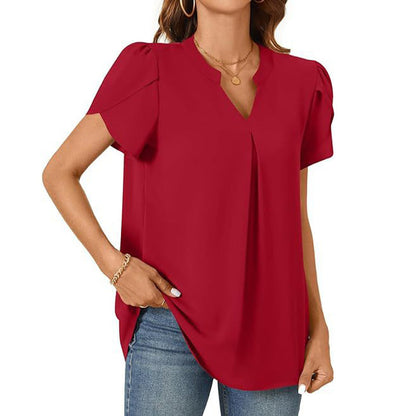 💖HOT SALE 50% OFF💖Women's V-Neck Solid Color Short Sleeve Top