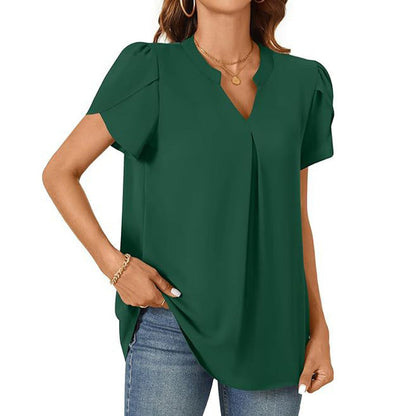 💖HOT SALE 50% OFF💖Women's V-Neck Solid Color Short Sleeve Top