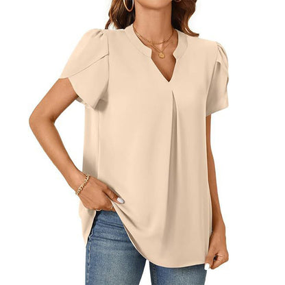 💖HOT SALE 50% OFF💖Women's V-Neck Solid Color Short Sleeve Top