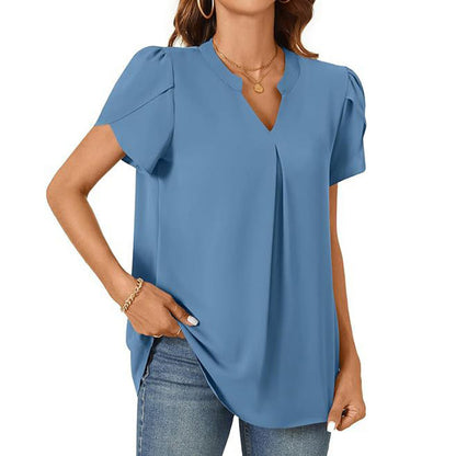 💖HOT SALE 50% OFF💖Women's V-Neck Solid Color Short Sleeve Top