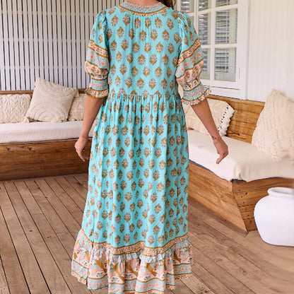 🌸Spring Specials 50% OFF👗Boho Floral V Neck High Waist A-Line Swing Dress