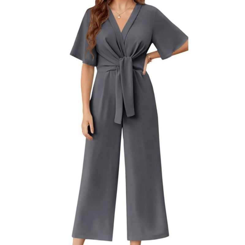 ⏰HOT SALE 49% OFF!!💖Women's Elegant V-Neck Wide Leg Waist Tie Jumpsuit