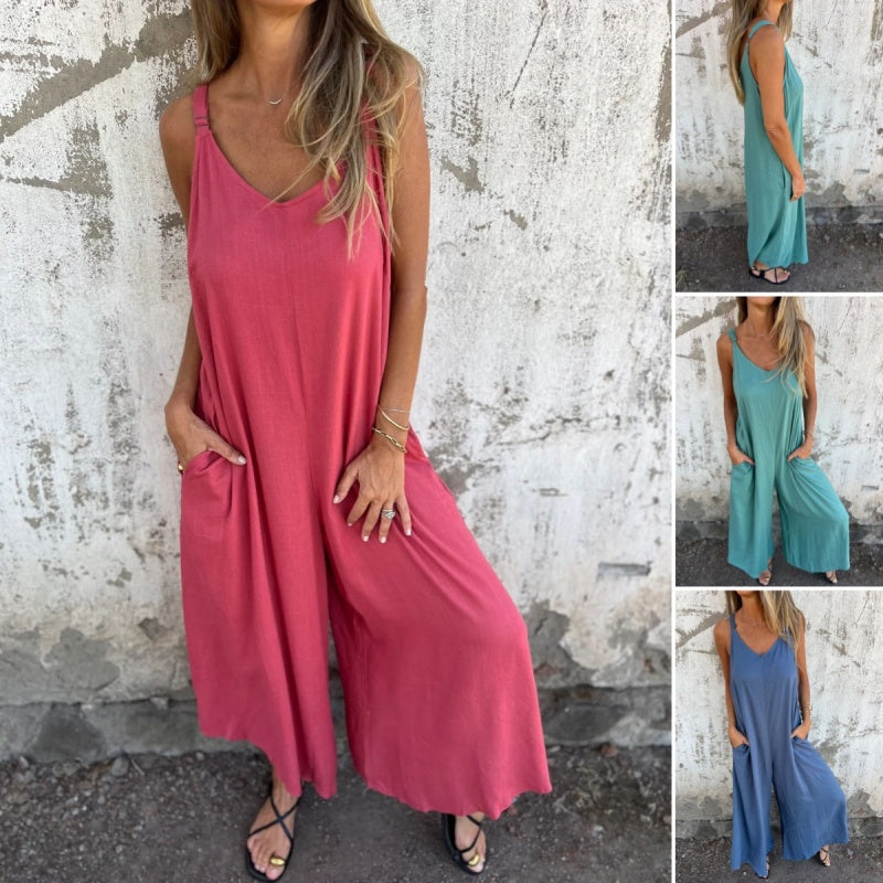 🍧Summer Hot Sale 70% OFF💞Women's Casual Loose Cotton-Linen Blend Jumpsuit with Pockets and Adjustable Straps