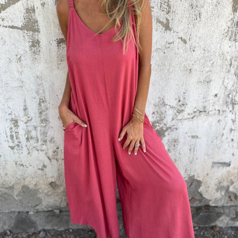 🍧Summer Hot Sale 70% OFF💞Women's Casual Loose Cotton-Linen Blend Jumpsuit with Pockets and Adjustable Straps