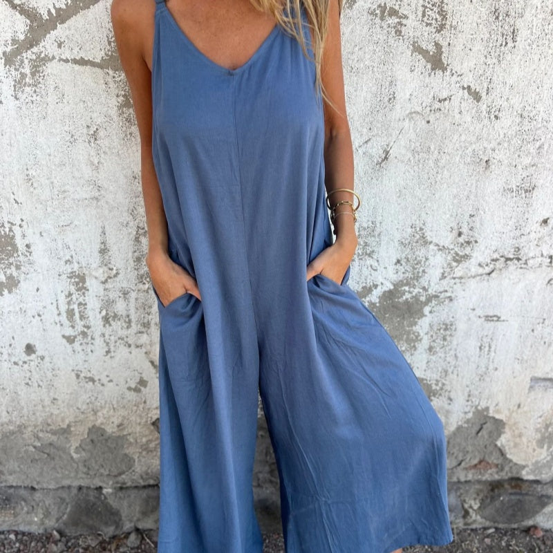 🍧Summer Hot Sale 70% OFF💞Women's Casual Loose Cotton-Linen Blend Jumpsuit with Pockets and Adjustable Straps
