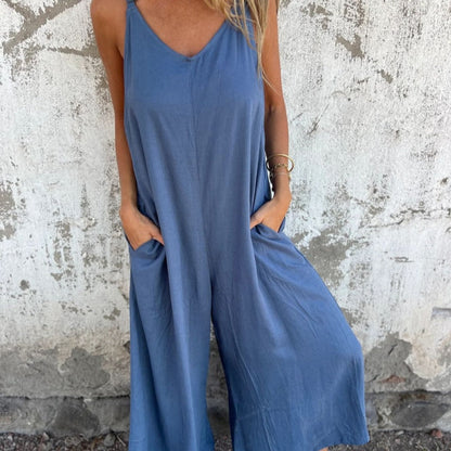 🍧Summer Hot Sale 70% OFF💞Women's Casual Loose Cotton-Linen Blend Jumpsuit with Pockets and Adjustable Straps