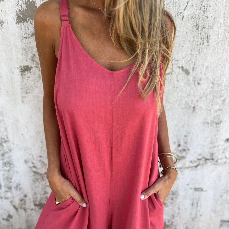 🍧Summer Hot Sale 70% OFF💞Women's Casual Loose Cotton-Linen Blend Jumpsuit with Pockets and Adjustable Straps