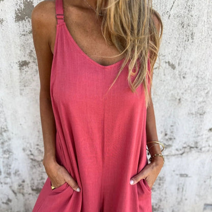 🍧Summer Hot Sale 70% OFF💞Women's Casual Loose Cotton-Linen Blend Jumpsuit with Pockets and Adjustable Straps