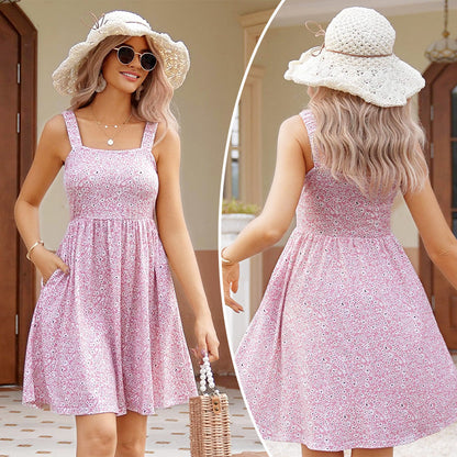 ⏰Hot Sale 70% Off💃Women's Summer Square Neck A-Line Mini Dress with Pockets