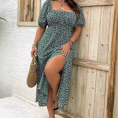 💗Summer Specials-49% OFF💗Plus-size Short Sleeve Split Floral Print Dress