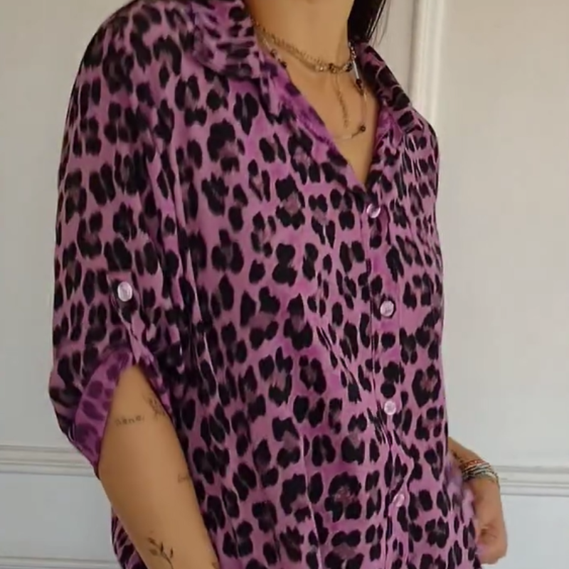 🎉Stylish Lapel Adjustable Sleeve Leopard Print Shirt