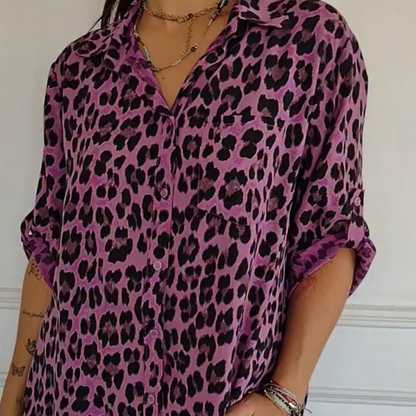 🎉Stylish Lapel Adjustable Sleeve Leopard Print Shirt
