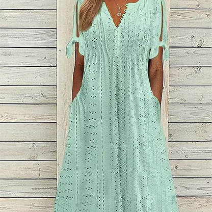 ⏰Last Day Sale 50% Off💃Women's Elegant V-Neck Hollow-Out Solid Dress