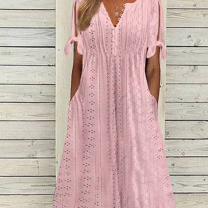 ⏰Last Day Sale 50% Off💃Women's Elegant V-Neck Hollow-Out Solid Dress