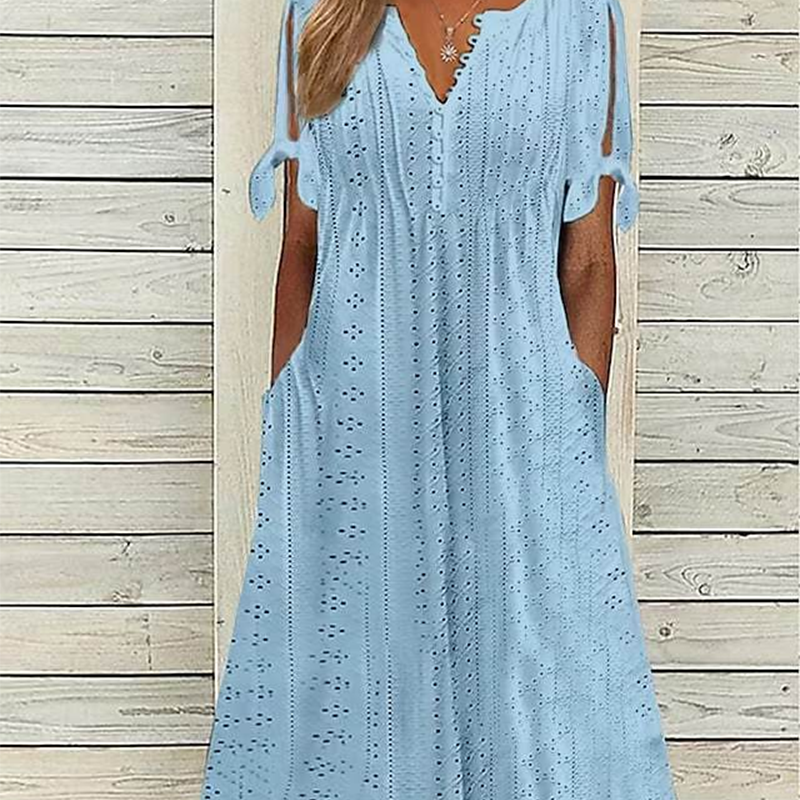 ⏰Last Day Sale 50% Off💃Women's Elegant V-Neck Hollow-Out Solid Dress