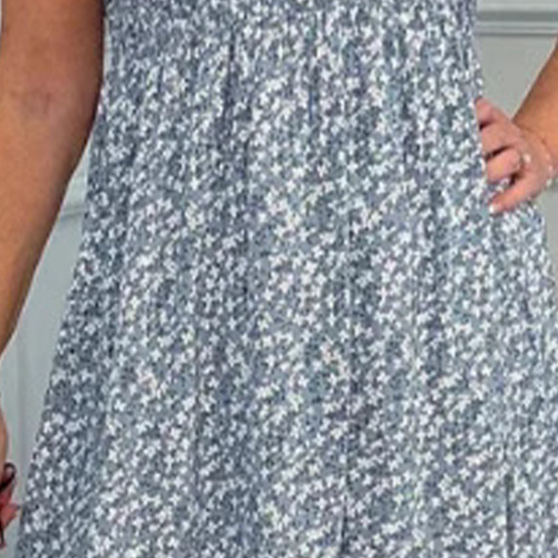 💕Summer Hot Sale 70% OFF💃Women's Elegant Floral Print High-Waisted Ruffle Cap Sleeve Dress