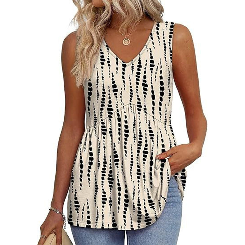 🌞HOT SALE 49% OFF👚Women's Print Flowy Sleeveless V Neck Peplum Tank Tops