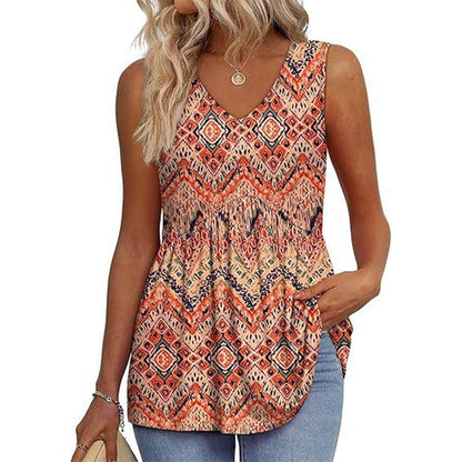 🌞HOT SALE 49% OFF👚Women's Print Flowy Sleeveless V Neck Peplum Tank Tops