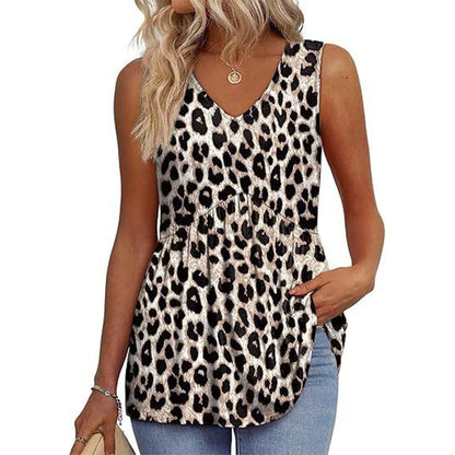 🌞HOT SALE 49% OFF👚Women's Print Flowy Sleeveless V Neck Peplum Tank Tops