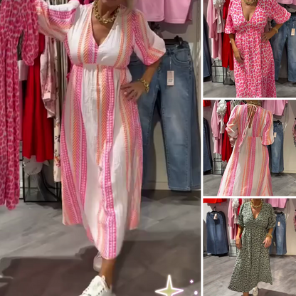 🌸Summer hot sale🎨 Women's V-Neck Printed Dress – Brushstrokes of Summer🌺