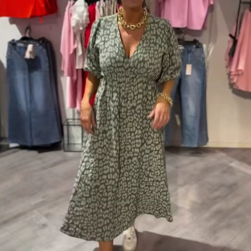 🌸Summer hot sale🎨 Women's V-Neck Printed Dress – Brushstrokes of Summer🌺