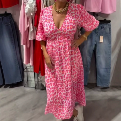 🌸Summer hot sale🎨 Women's V-Neck Printed Dress – Brushstrokes of Summer🌺