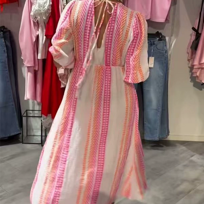 🌸Summer hot sale🎨 Women's V-Neck Printed Dress – Brushstrokes of Summer🌺