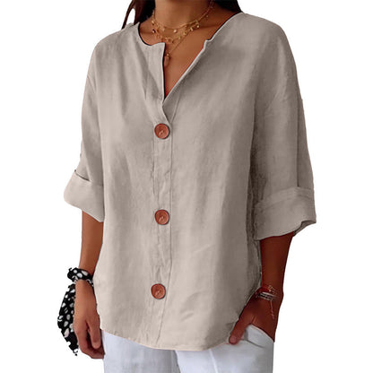 💓Limited Sale 50% Off💓Women's Loose V-Neck Top with Buttons and 3/4 Sleeves
