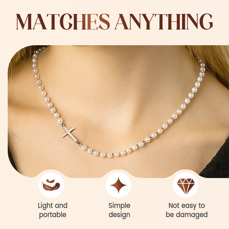 💜Last Day Sale 50% OFF💜Women’s Elegant Cross Synthetic Pearl Necklace