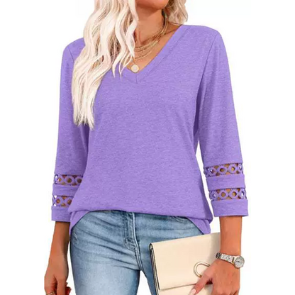 🌞Summer Sale 50% OFF🔥Women’s Solid Casual V-Neck Top with 3/4 Sleeves