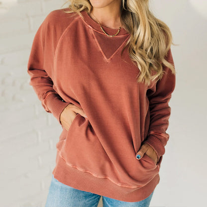 😍Limited Sale 50%OFF👚Women's Pocketed Pullover with Ribbed Pattern