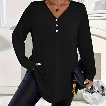 🍂LAST DAY PROMOTION - 50%OFF💜Women's Buttoned V-Neck Long Sleeve Top