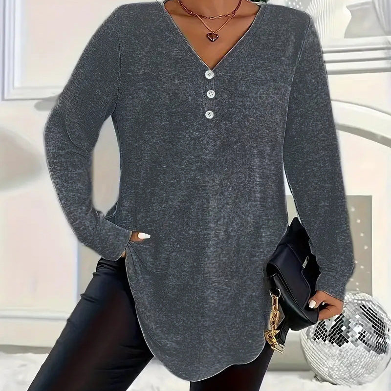 🍂LAST DAY PROMOTION - 50%OFF💜Women's Buttoned V-Neck Long Sleeve Top