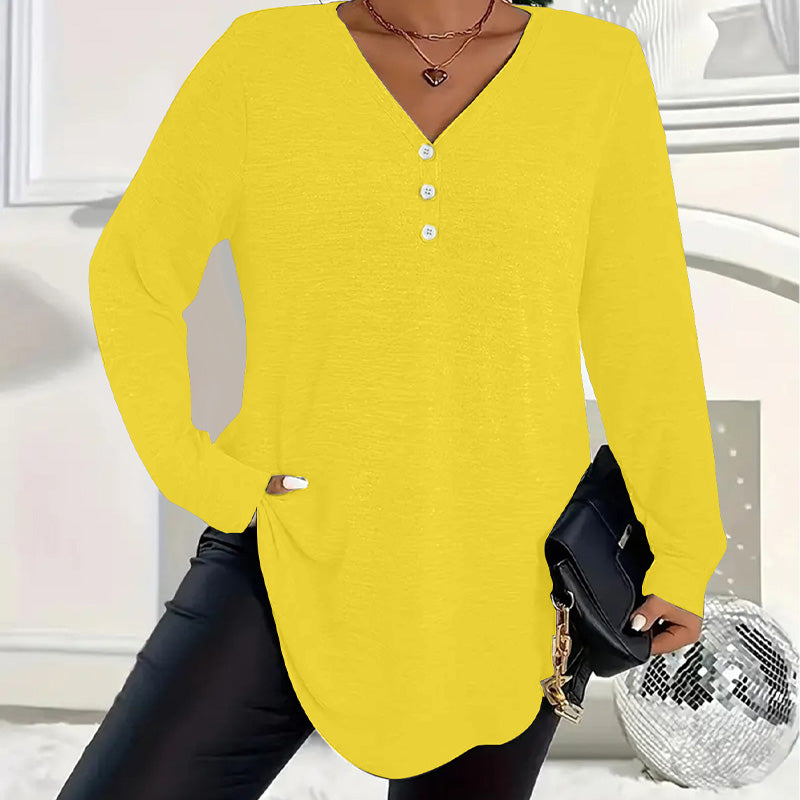 🍂LAST DAY PROMOTION - 50%OFF💜Women's Buttoned V-Neck Long Sleeve Top