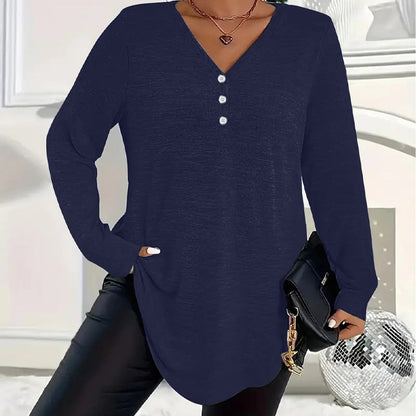🍂LAST DAY PROMOTION - 50%OFF💜Women's Buttoned V-Neck Long Sleeve Top
