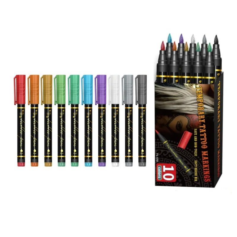 🌈Hot Sale 50% OFF🎨10-Color Temporary Tattoo Markers Set