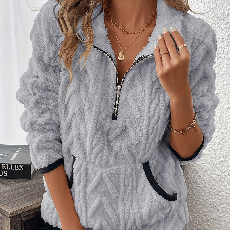 ☀️Half-Zip Fuzzy Sweatshirt 🍂 | Cloud-Soft + Roomy Pockets – Comfy Daily/Lounge
