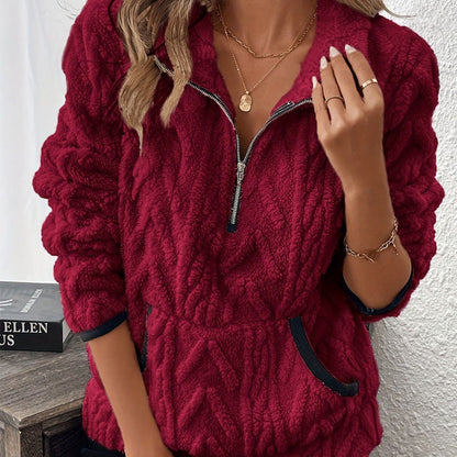 ☀️Half-Zip Fuzzy Sweatshirt 🍂 | Cloud-Soft + Roomy Pockets – Comfy Daily/Lounge