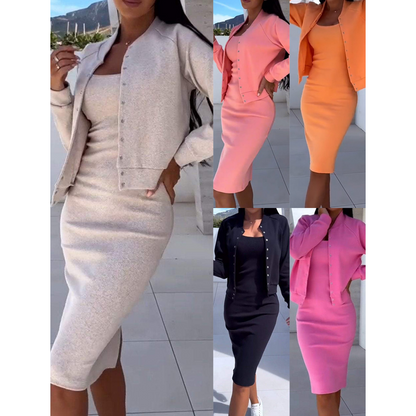 💥Spring Hot Sale: 70% OFF! ⏳ Spaghetti Strap Bodycon Dress & Jacket Set