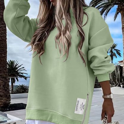 💥Winter Hot Sale 50% Off💥Long Sleeve Pullover Zipper Slit Casual Sweatshirt Dress