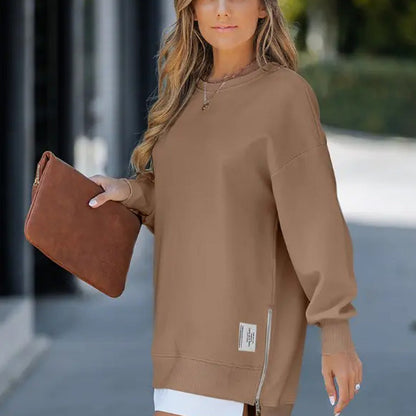 💥Winter Hot Sale 50% Off💥Long Sleeve Pullover Zipper Slit Casual Sweatshirt Dress
