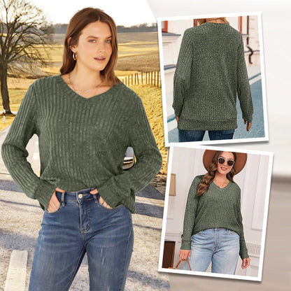 💖LAST DAY-50% OFF✨Women's Casual Long Sleeve V-Neck Knit Tunic Top