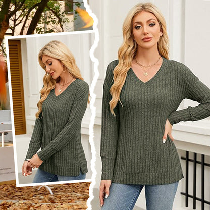 💖LAST DAY-50% OFF✨Women's Casual Long Sleeve V-Neck Knit Tunic Top