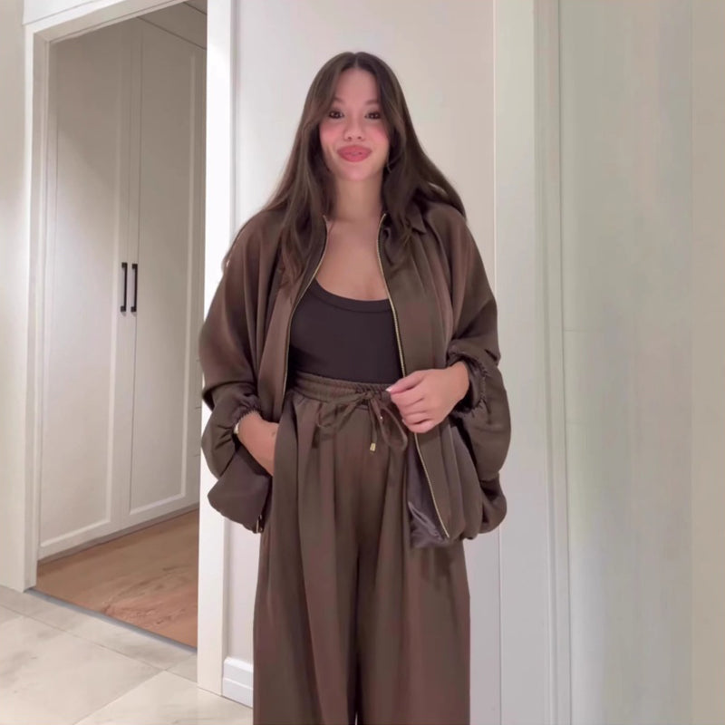 ❄️LAST DAY PROMOTION - 50%OFF 💖 Fit Zip Jacket & Wide-Leg Pants Set✈️Free Shipping