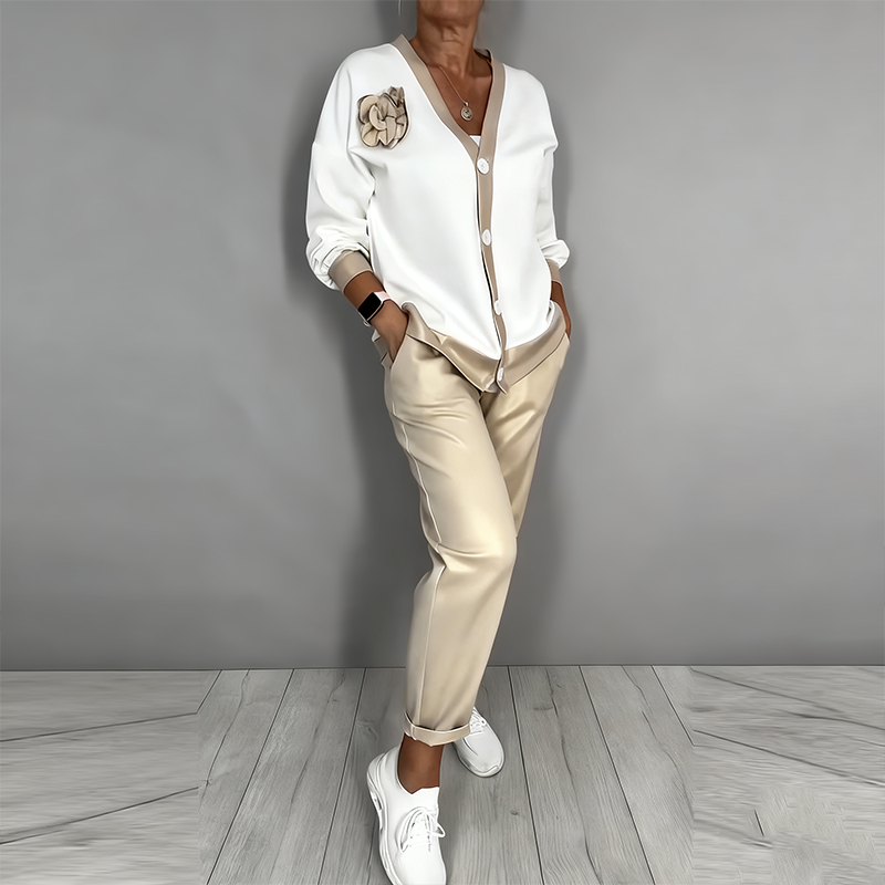 ⏳Time-Limited Special⏰Women’s Casual V-Neck Top & High Waist Pants 2-Piece Set